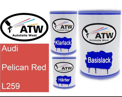 Audi, Pelican Red, L259: 500ml Lackdose + 500ml Klarlack + 250ml Härter - Set, von ATW Autoteile West.